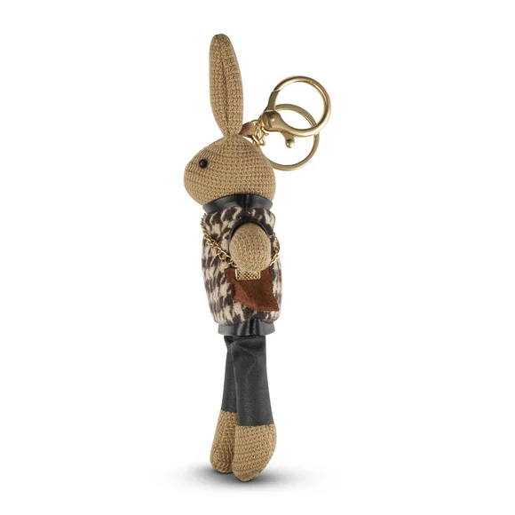 Houndstooth Bunny Keychain with Gold Accents - Picture 2 of 2